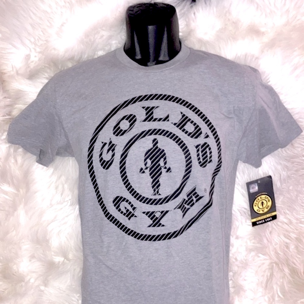 GOLD’S GYM Gray Logo Weightlifter T-Shirt Tee Top